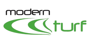 Modern Turf logo with stylized green grass graphic and the words modern in black and turf in green.