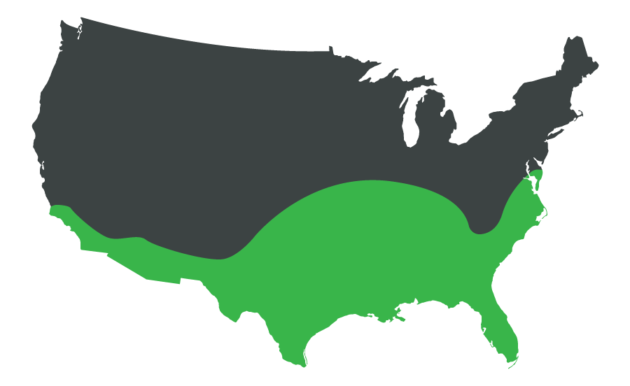Map of the U.S. with the southern half highlighted in green, showing a distinct geographic region.